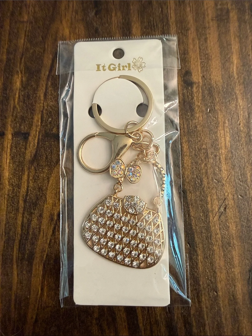 ItGirl Gold-tone Rhinestone Purse Keychain Charm with Sparkling Bow Accent